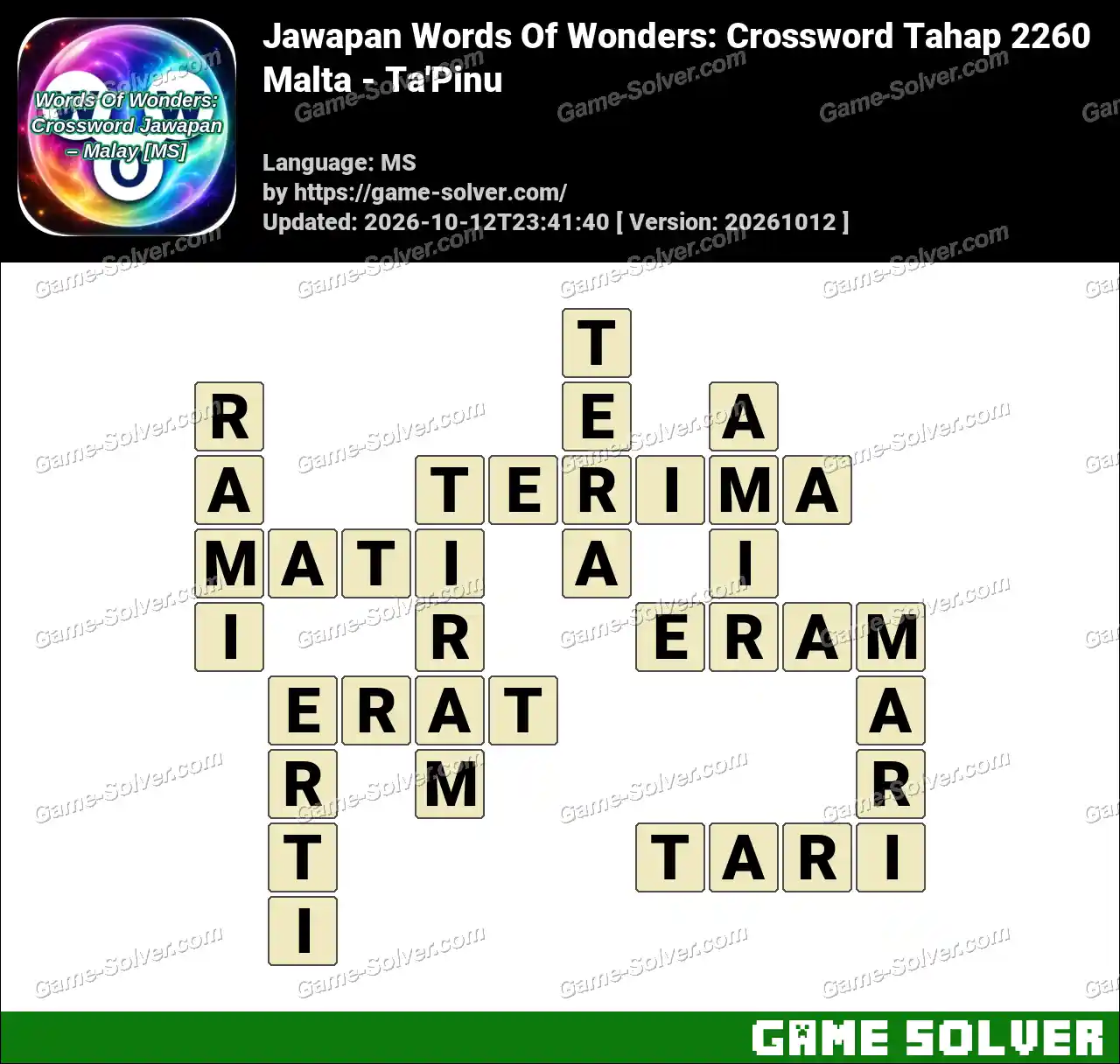 Jawapan Words Of Wonders: Crossword Tahap 2260 – Malta – Ta’Pinu